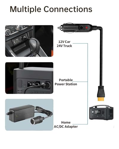 3M(10FT) 12V/24V Car Charging Cable to XT60 Connector, 14 AWG Cigarette Lighter Charger, Compatible with Anker SOLIX C300/C1000/F2000, EcoFlow Delta 2, BLUETTI AC2A Power Station, Black - color: Black