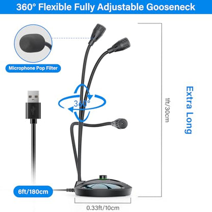 USB Microphone for PC, Plug & Play Computer Mic with Noise Cancelling & Mute, Flexible Gooseneck Desktop Mic for Podcasting, Streaming, Video Conferences, Compatible with Windows & Mac - color: Black 3