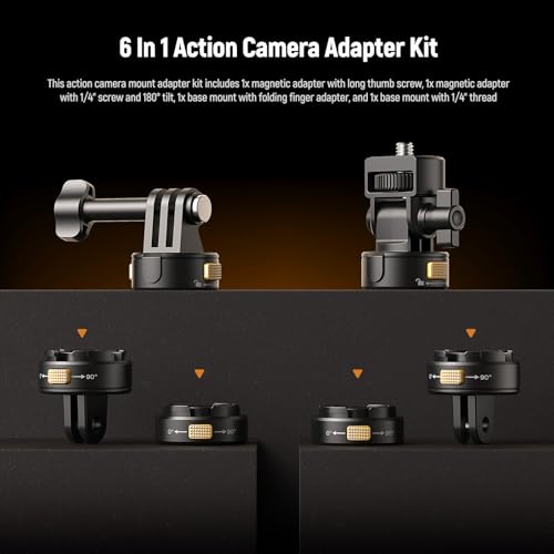 Neewer 6 in 1 Action Camera Mount Kit, Compatible with Hero 13 12 11 Max DJI Osmo Action Insta360, Metal Magnetic Quick Release Mount with 1/4" Thread & Folding Fingers for POV Shots, GP-23 - style: GP-23