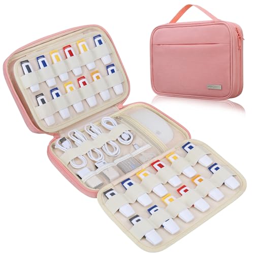 Lacdo USB Flash Drive Case Thumb Drive Holder Case Organizer Portable Electronic Accessories Storage Bag for SanDisk/SamData/Samsung USB Flash Drives Jump Drive Memory Stick, SD Card, Cables, Pink - color: Pink