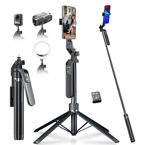 70" Phone Tripod Stand with Wireless Remote, Selfie Stick for iPhone Samsung Android, Portable Cell Phone Holder for Video Recording Photos Vlogging Travel