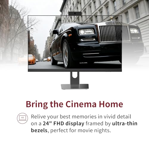 All in One Desktop Computer, 24" Display, i5 CPU Up to 3.3 GHz, 16GB RAM, 256 GB SSD, Privacy Protection Webcam, WiFi 6 + BT 5.3, Win11 Home, Black