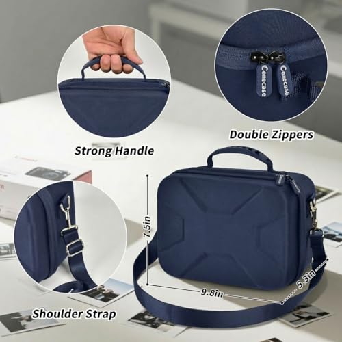 Comecase Hard Camera Case for Canon R50/R100/T7, for Sony A6400/ZV-E10 | Small Camera Bag with Hard EVA Shell, Adjustable Dividers, 6 Battery/SD Organizer Slots and Shoulder Strap, Dark Blue - color: Dark Blue