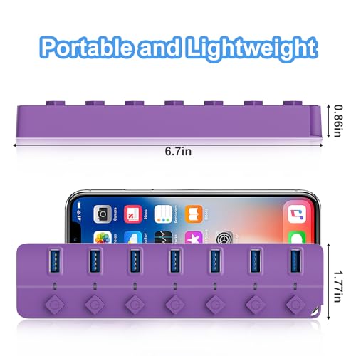 ONFINIO USB Hub 3.0, 7-Port USB Hub Splitter with Individual On/Off Switches and Lights, 3.2ft/1m Long Cable Compatible with MacBook, Laptop, Surface Pro, PS4, PC, Flash Drive, Mobile HDD-Purple - color: Purple