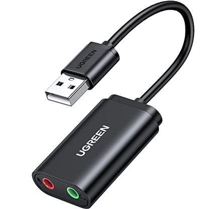 UGREEN USB to Audio Jack Sound Card Adapter with Dual TRS 3-Pole 3.5mm Headphone and Microphone USB to Aux 3.5mm External Audio Converter for Windows Mac Linux PC Laptops Desktops PS5 Switch 2