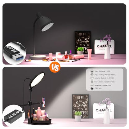 Desk Ring Light with Stand,55W Dimmable Full Screen Ring Light,with Rotating Storage Box,Pen Holder Stand,Phone Holder&Controller (Black-RGB, 10.5) - color: BLACK-RGB