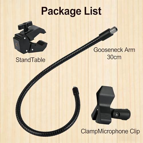 Microphone Stand Gooseneck11.8”/30cmMic Stand Desk With Adjustable Mic Clip & Super Crab Clamp,Heavy-Duty Desk Mount, for Podcasting, Streaming, Podium & Public Speaking.Flexible Gooseneck Mic Mount