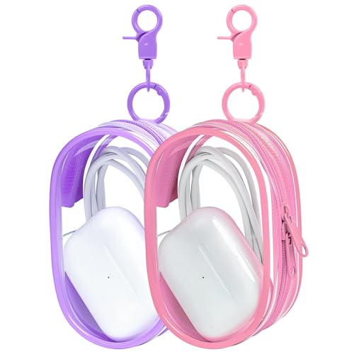 Linsaner 2 Pack Storage Bag for Organizing Data Cables, Earphone, Chargers, Keys, Change, Blind Box Doll Transparent Display Bag, Portable Multi-Function Storage (Pink + Purple) - color: A1-Pink + Purple