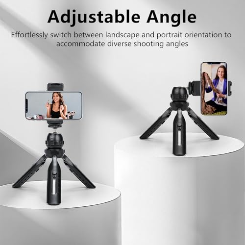 Multifunctional Smartphone Video Kit, with Universal Phone Desktop Tripod with Dual Phone Holders and 4 Cold Shoe mounts for vlogging, Live Streaming, Online Video Teaching, and conferences