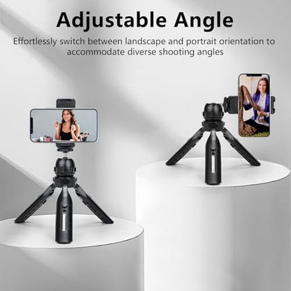 Multifunctional Smartphone Video Kit, with Universal Phone Desktop Tripod with Dual Phone Holders and 4 Cold Shoe mounts for vlogging, Live Streaming, Online Video Teaching, and conferences