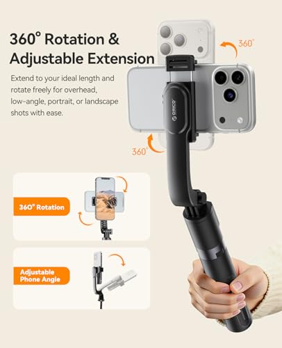 ORICO Aluminum Portable Selfie Stick Tripod, 35'' Mini Tripod for iPhone, Extendable Stand with Detachable Wireless Remote & 360° Rotating Phone Holder – Ideal for Content Creators, Vloggers, Travel - size: 35''