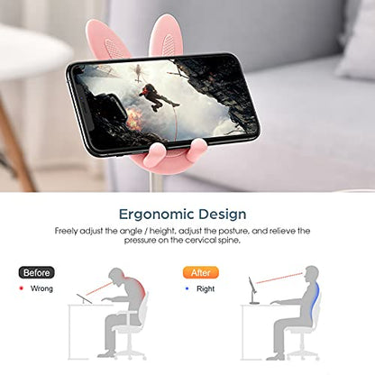 Cell Phone Stand,Angle Height Adjustable Bunny Phone Stand for Desk,Cute Rabbit Phone Holder Stand for Desk, Compatible with All Mobile Phones, Tablets(4-10in) (Pink) - color: Pink