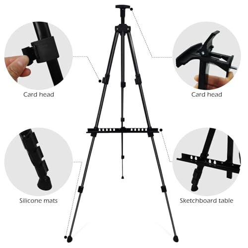 RRFTOK 17-66 Inch Adjustable Art Easel Stand for Painting and Sign, Black | Portable metal tripod easel for poster stand, display stand, canvas holder, adults and floor use - style: 66S Black 1-pack