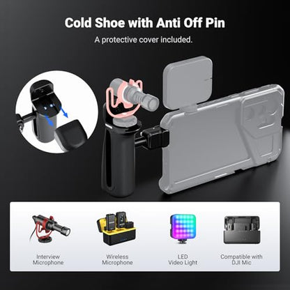 NEEWER Quick Release Side Handle with Anti Off Cold Shoe, 360° Rotation, Silicone Nonslip Grip, Compatible with iPhone 16 Pro Max S25 Ultra Phone Cage Accessories, PA148 - style: PA148
