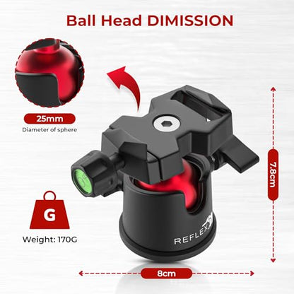 REFLEX CAMERA Metal 9" Mini Tripod Desktop Tripod with 360° Ball Head and 1/4"-20 Screw for DSLR Cameras, Smartphone, Projectors with Quick Release Plate & Bubble Spirit Level, 5Kg Load