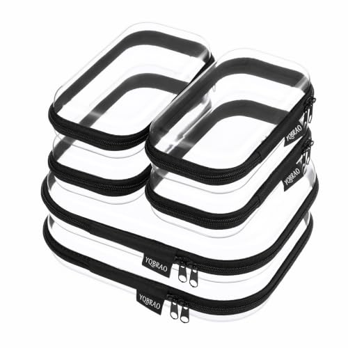 6 Pack Black Clear Hard Shell Beauty Organizer (2M+4S), 1.2mm Heavy Duty Crush-Proof Cosmetic Case, Reinforced YKK Zippers, Stadium Approved Security Bag for Skincare & Electronics, Multi-Size Set - color: Black, size: 6 Pack (2M+4S)
