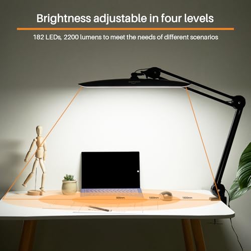 20 Inch LED Desk Lamp with Clamp, 20W 2200 Lumens, 4 Bightness Levels 3 Color Temperatures, Eye-Caring Working Reading Lamp (Black, CCT) - size: BLACK-CCT-Non Protective