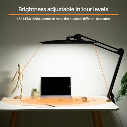 20 Inch LED Desk Lamp with Clamp, 20W 2200 Lumens, 4 Bightness Levels 3 Color Temperatures, Eye-Caring Working Reading Lamp (Black, CCT) - size: BLACK-CCT-Non Protective