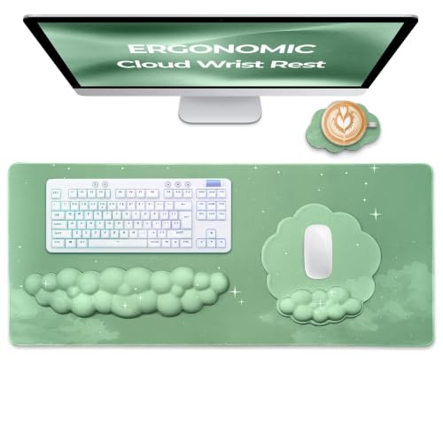 TheTrulyCharter- Cloud Wrist Rest Keyboard, Mouse Pad, Wrist Rest for Computer Keyboard, Cloud Drink Coaster and Simple Mouse Pad. (Sage-Star- Sky) - color: Sage-star- Sky