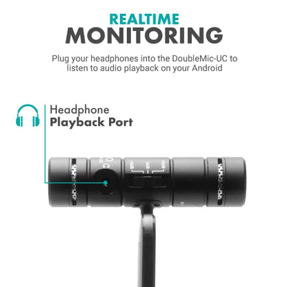 Movo DoubleMic-UC Dual Capsule Phone Microphone for USB-C Devices- Two-Sided Cardioid Condenser Android Shotgun Mic for Video Recording- Professional Microphone for Samsung, iPad Pro, Google Pixel