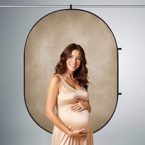 Kate 5x6.5ft(1.5x2m) Tan Blue Collapsible Backdrop Double Sided Folding Backgrounds Pop Up Reversible Backdrops for Photo Video Studio
