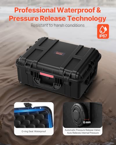 VEVOR Weatherproof Hard Case, Heavy Duty Protective Dry Box with Pre-Cut Foam, Wheels & Retractable Pull Handles for Travel, Hunt, Military, Tactical, IP67 Waterproof Case for Cameras(57x45x28) - size: 22.56*17.72*10.91in