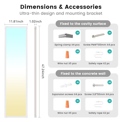AIKVSXER 12Pack 1x4 LED Flat Panel Light, 6500LM Ultra-Bright, 30-50W White | 3000K-6500K Adjustable, 0-10V Dimming, AC120-277V, Slim Surface Mount Ceiling Light for Office, Home, Garage - color: White, size: 1x4ft-12P