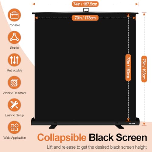 Black Backdrop Screen, Collapsible Retractable Chroma Key Photo Background | 74 x 76in Portable Chromakey Panel, Wrinkle Resistant, Pull Up, Photographic Studio, Video Conference, Live Game, Streaming - color: Black, size: 74 x 76in