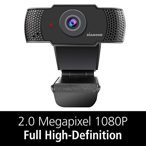 Diamond Multimedia Webcam with Microphone, USB Full HD 1080P Webcam for Desktop & Laptop, Live Streaming HD Video & Audio,Wide View Angle. Plug&Play., Black