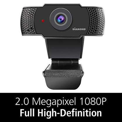 Diamond Multimedia Webcam with Microphone, USB Full HD 1080P Webcam for Desktop & Laptop, Live Streaming HD Video & Audio,Wide View Angle. Plug&Play., Black