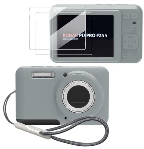 Case for Kodak PIXPRO FZ55,FZ55 Accessories,Soft Silicone Protective Case,Comes with 2 Screen Protectors and 1 Wrist Strap - Grey - color: Grey