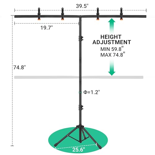 T-Shape Portable Backdrop Stand, 6.5x3.2ft Adjustable Photo Background Stand Kit, Sturdy Small Back Drop Holder with 4 Spring Clamps, Carry Bag for Parties, Photography and Video Studio