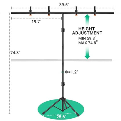T-Shape Portable Backdrop Stand, 6.5x3.2ft Adjustable Photo Background Stand Kit, Sturdy Small Back Drop Holder with 4 Spring Clamps, Carry Bag for Parties, Photography and Video Studio