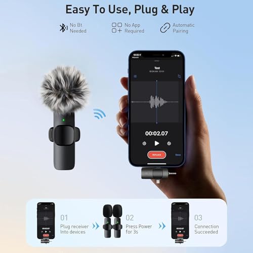 Lavalier Microphone - Wireless Lapel Microphone | Noise-Cancelling Mini Wireless | Portable Clip On Neck Sound Recorder for Podcasting Interviews Vlogging Studio