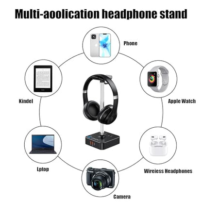 RGB Headphone Stand with USB Charger COZOO Desktop Gaming Headset Holder Hanger with 3 USB Charger and 2 Outlets - Great for Gaming, DJ, Wireless Earphone Display,Gamer PC Accessories Boyfriend Gifts - color: 2.Multi-LED lights