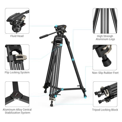 SmallRig AD-01 Video Tripod, 73" Heavy Duty Tripod with 360 Degree Fluid Head and Quick Release Plate for DSLR, Camcorder, Cameras 3751 - style: AD-01