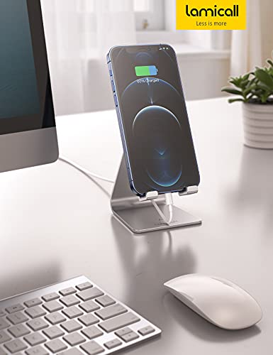 Lamicall Adjustable Cell Phone Stand, Desk Phone Holder, Cradle, Dock, for iPhone 16 15 14 13 12 Mini 11 Pro Xs Max XR X 8 7 6 Plus SE, Office Accessories,Smartphone - Silver - color: Silver