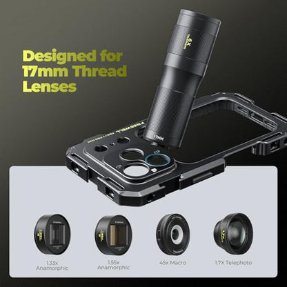 Freewell Genius Rig Cage for iPhone 17 Pro Max - Magnetic Filter Slot & 17mm Lens Mount, Tool-Free Setup, Multifunctional Tripod/Monopod Handle, Bluetooth Remote | Magnetic Filter Slot & 17mm Lens Mount, Tool-Free Setup, Multifunctional Tripod/Monopod Han