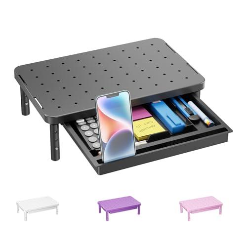 WALI Computer Monitor Stand with Storage, Desk Monitor Riser 3 Height Adjustable, Laptop Riser with Airflow Vents, Desk Organizer for Computer, Laptop, Printer (PTT002-B), 1 Pack, Black - color: Black, size: 14.6"L * 9.3"W,11" 1 Drawer