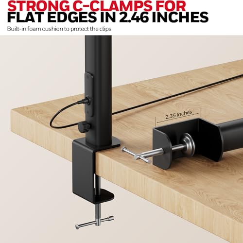 Honeywell LED Desk Lamp with Clamp - HJ1 Sunturalux Eye-Caring Clip on Lights for Home Office, 1200LM Clamp Lamp 4 Color Modes Stepless Dimming Task Desk Light for Working Black - style: Black Clamp