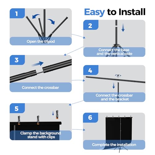 EMART Photo Backdrop with Stand Kit 6.5x5ft, Photography Black and White 2-in-1 Revisible Background Screen with Portable T-Shape Support and 5 Clamps for Video Recording Meeting Self Tape