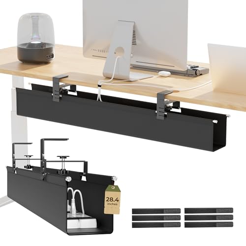 [Upgraded] 28.4" Under Desk Cable Management Tray, Orapoke Cable Management Under Desk No Drill, Large Fabric Cord Hider for Wire Organization, Cord Organizer Supports Up to 30lbs for Office, Home - size: Large(28.4 inch)
