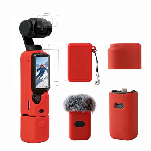 Case for DJI Osmo Pocket 3/Xtra Muse Camera, Soft Silicone Protective Case, Anti-Scratch, Slim Fit Skin with mic Cover and Screen Protector Accessories for Osmo Pocket 3/Xtra Muse (Red) - color: Red