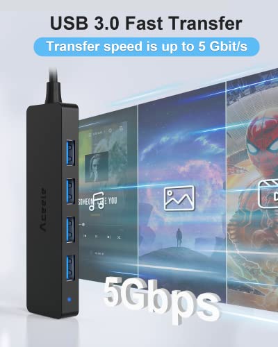Aceele 4-Port USB 3.0 Hub, Ultra-Slim USB Hub with USB-C Powered Port[Charging/Monitor Not Supported], USB Port for MacBook, Mac Pro, iMac, Mac mini, XPS, PC, Laptop, Flash Drive, Mobile HDD - style: 0.5ft (4A)