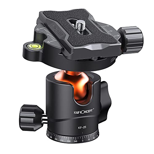 K&F Concept 25mm Metal Tripod Ball Head 360 Degree Rotating Panoramic with 1/4 inch Quick Release Plate Bubble Level for Tripod Monopod Slider Camera Camcorder up to 18 pounds/8 kilograms BH-25 - size: 8 kg Capacity