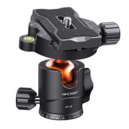 K&F Concept 25mm Metal Tripod Ball Head 360 Degree Rotating Panoramic with 1/4 inch Quick Release Plate Bubble Level for Tripod Monopod Slider Camera Camcorder up to 18 pounds/8 kilograms BH-25 - size: 8 kg Capacity