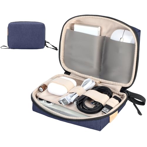 SIMTOP Small Electronics Organizer Travel Case, Portable Tech Case Pouch for Cable, Charger, Phone & Earbuds – Water-Resistant Cord Storage for Commute, Office & Business Trip – Compact Design - color: Blue