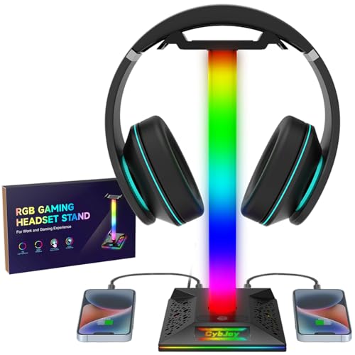 Gaming Headphone Stand PC Accessories - RGB Headset Stand with 2 USB and 1 Type-C Ports, LED Headphone Stand Gift for Boys Men, Computer Game Accessories for Desk