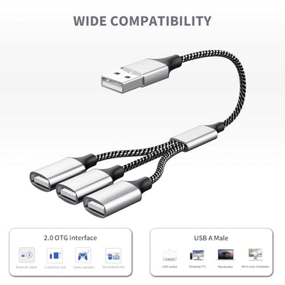 Fidioto USB Splitter Y Cable,USB 1 Male to 3 Female Extension Cord Connector, Three USB Port Extender Hub,Data&Charger Power Split Adapter for Mac,Laptop,PC,Xbox One Series X/S,PS4,PS5 - style: 1 in 3 out-20cm