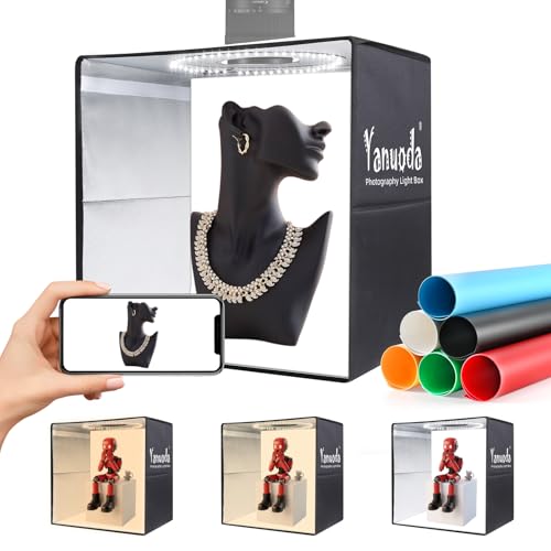 16x16x12 Photo Light Box with USB-C Cable, 18W Dimmable LED Photography Studio Box (CRI 97+, 3 Light Modes), Foldable Photo Booth with 6 Backdrops & Diffuser for Jewelry, Product Shots